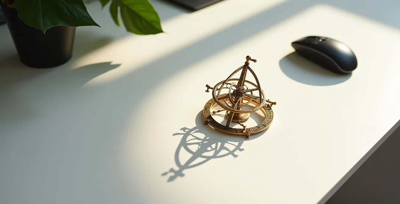 Fusión simbólica entre elementos astrológicos tradicionales y tecnología moderna