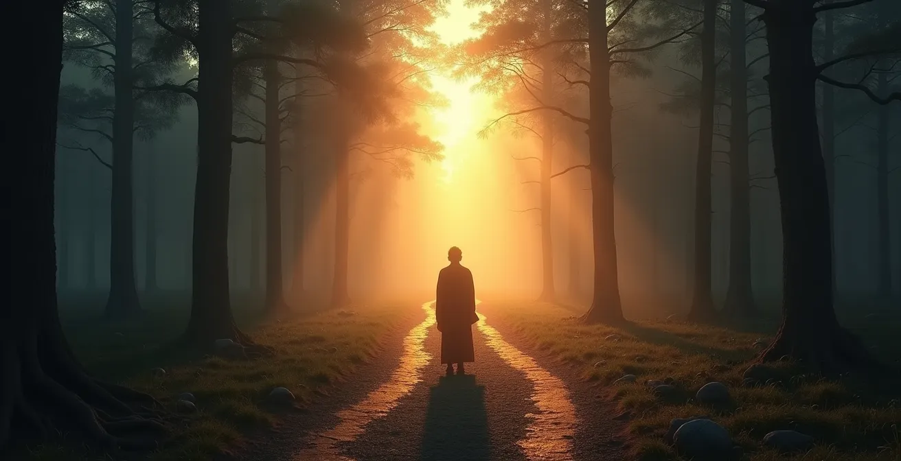 Persona en encrucijada entre camino de deuda kármica y propósito dhármico