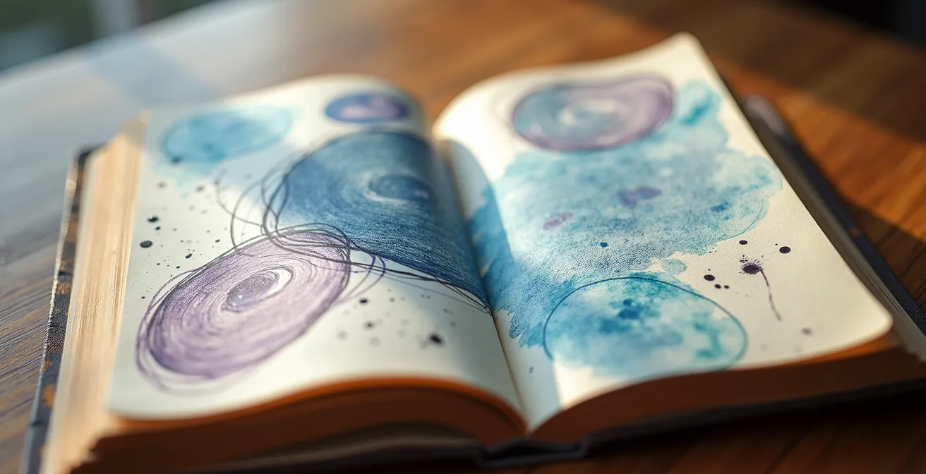 Diario abierto con símbolos y patrones de visiones anotadas