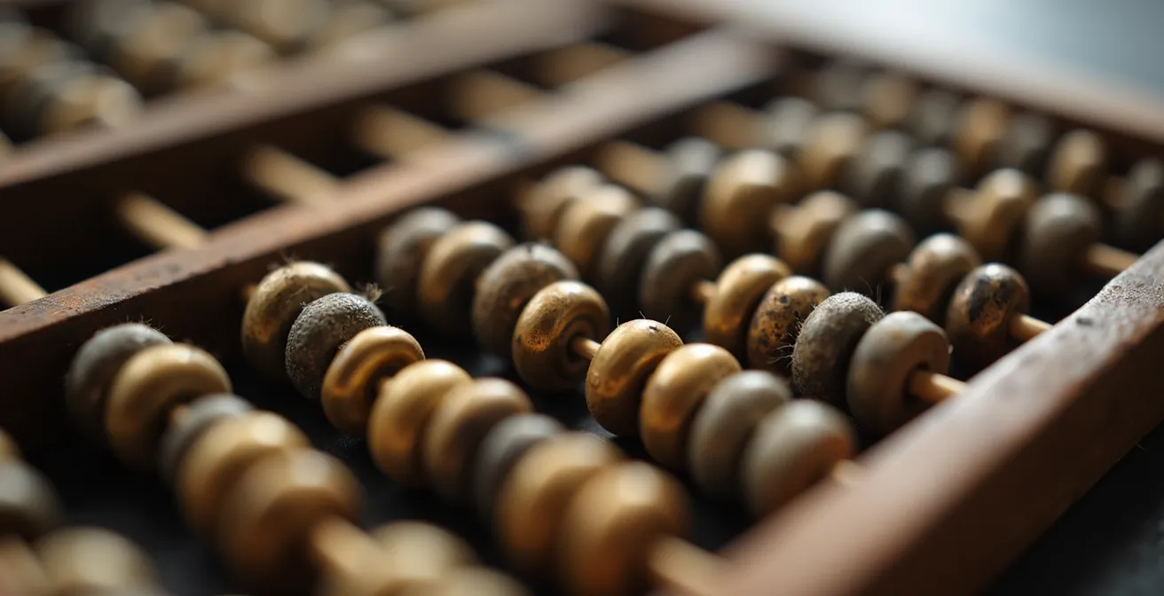 Calculadora antigua con números flotantes mostrando diferentes métodos de reducción numerológica