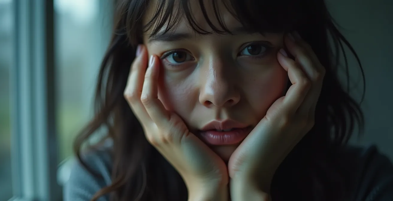 Persona solitaria reflexionando con expresión de carga emocional