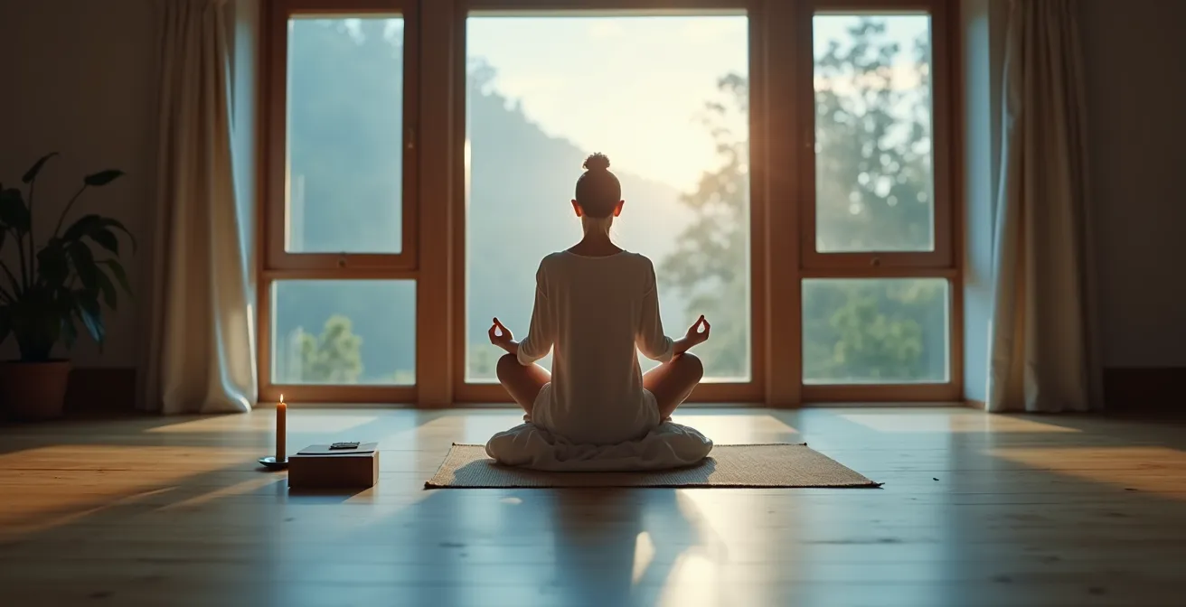 Tarotista en meditación profunda reconectando con su intuición